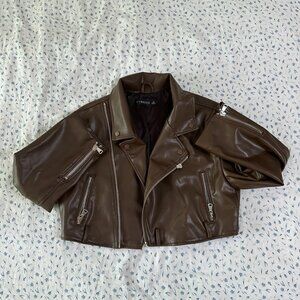 Lioness Brown Staten Island Cropped Leather Jacket